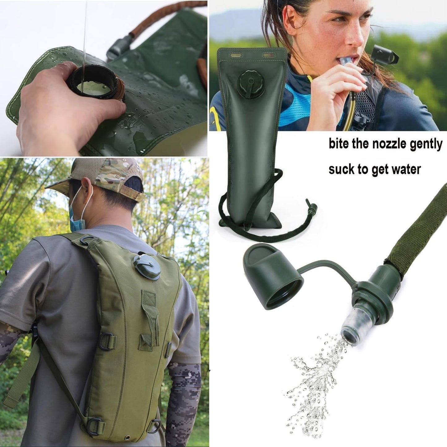 Water Bag–Water Storage–Hydration Backpack–Camping & Hiking–Food Grade Portable Water Bag–3L–Military Green
