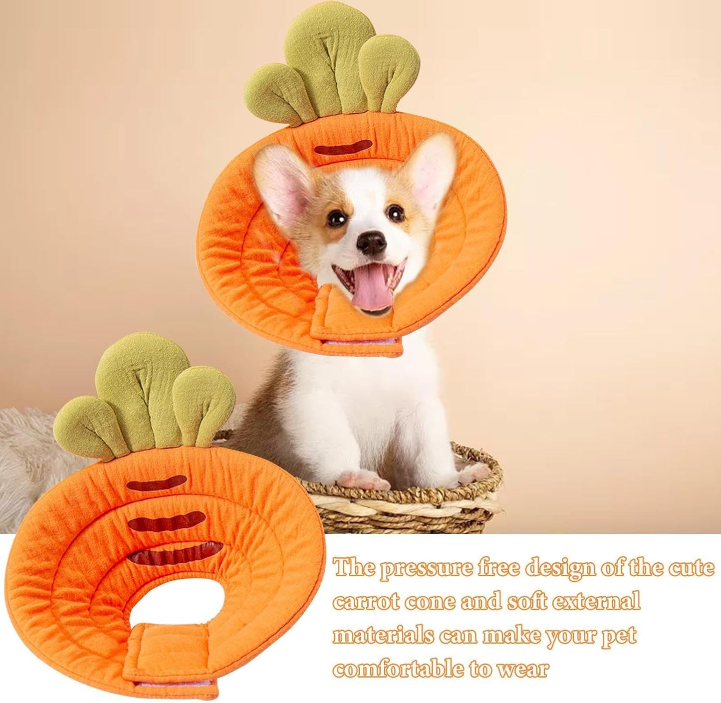 Pet Cone Collar - Soft - Prevents Licking and Biting - Carrot - Small - 1st