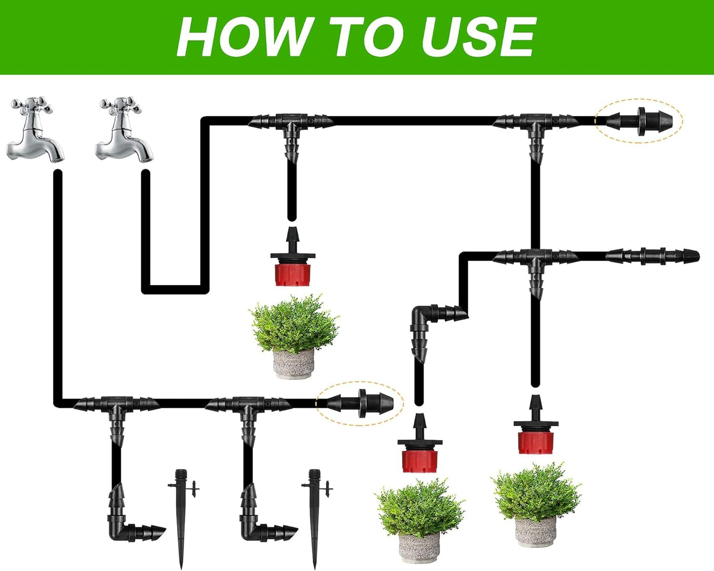 50 pieces 1/4" drip hose fittings end plug, 1/4" drip irrigation with barb end closure for garden sprinkler systems