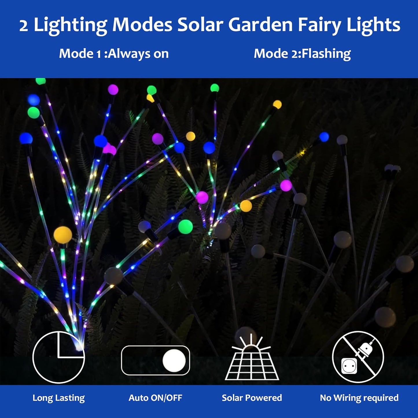 Solar garden lights, Christmas decoration, solar-powered fairy-tale outdoor lights, waterproof, 1-pack, 8 LEDs that move in the wind, dancing fireflies as light for garden decoration, yard, patio, path decoration