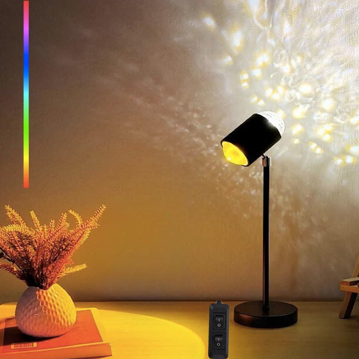 Water Ripple Lamp Sunset Lamp 2-in-1 3D Projector LED Light Sunset Ocean Light Project USB Powered Night Light 360° Rotation Button Control for Bedroom Photography Festive Atmosphere