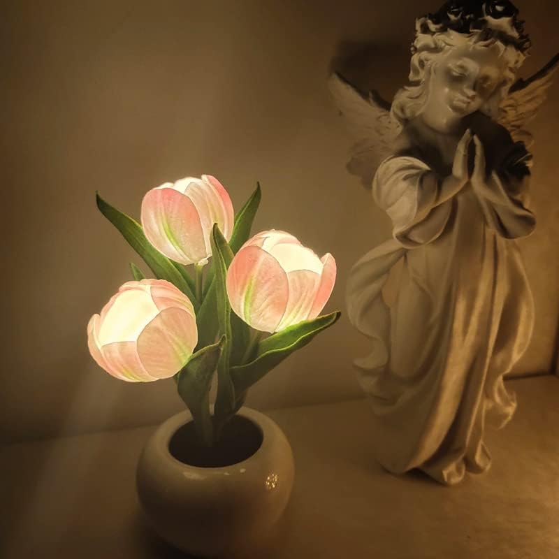 Tulip night light, rechargeable LED night lamp, floral table lamp for bedroom living room birthday party desktop home decoration