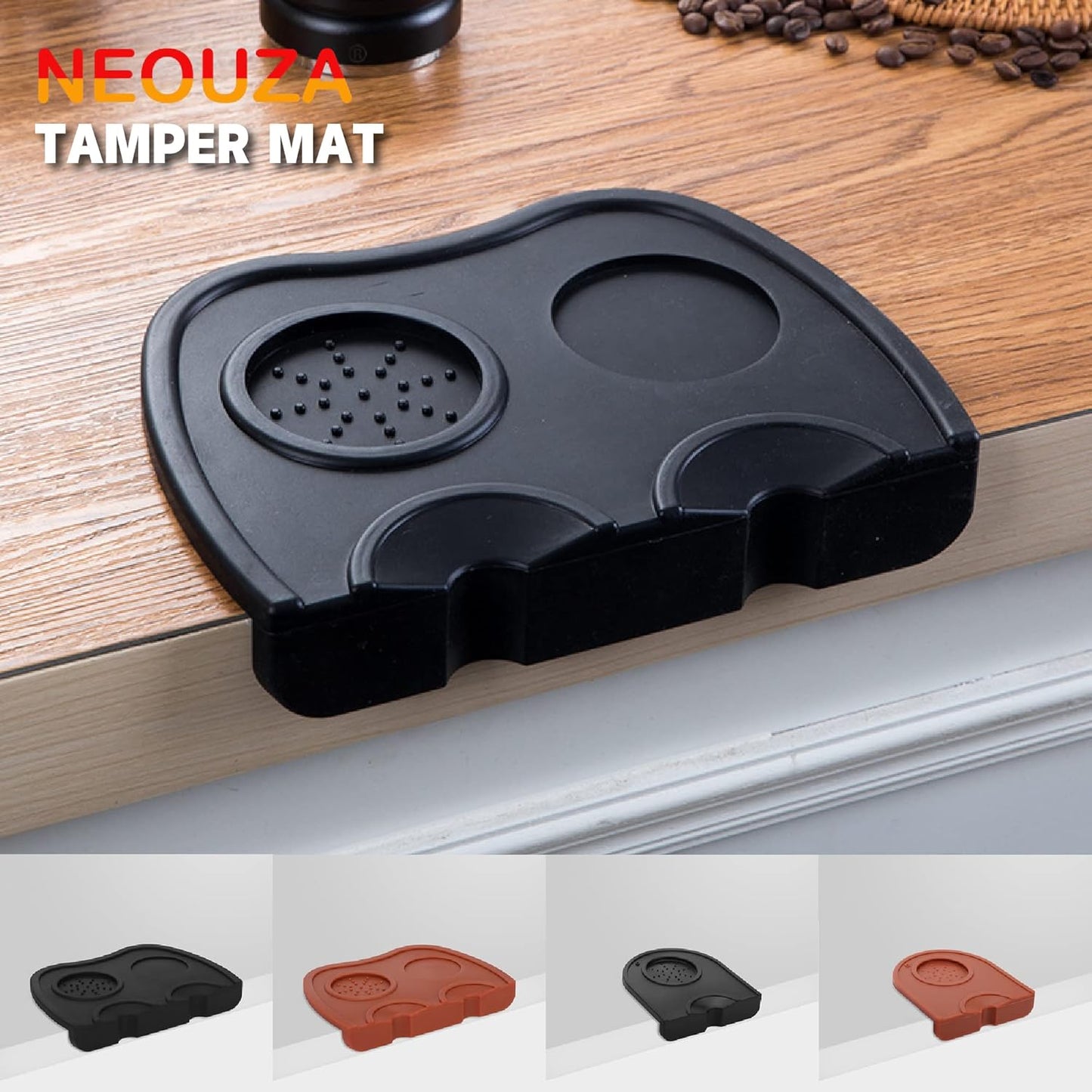 NEOUZA Espresso Coffee Tamper Mat Powder Press Pad Double Slot Powder Filling Press Pad Multi-Color (Large, Black)