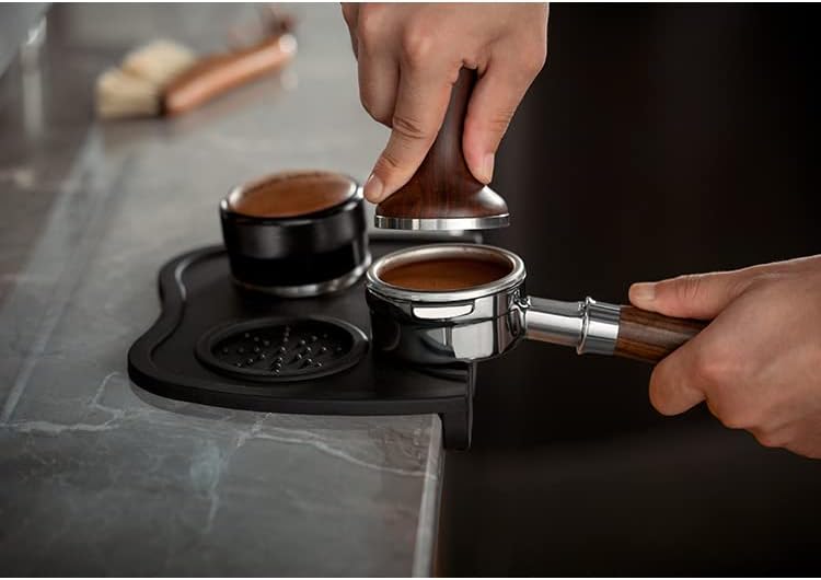 NEOUZA Espresso Coffee Tamper Mat Powder Press Pad Double Slot Powder Filling Press Pad Multi-Color (Large, Black)