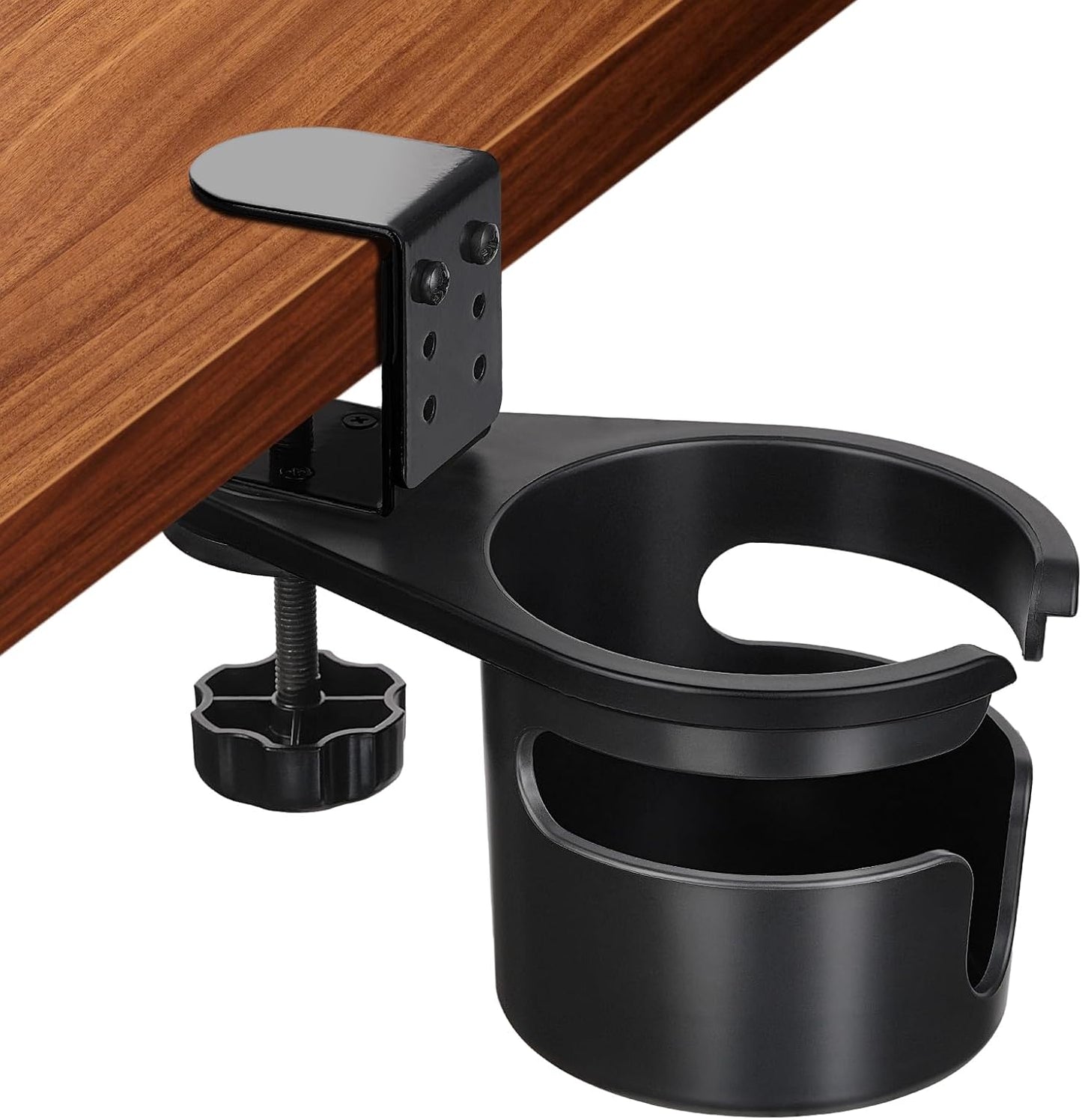 Desk Cup Holder Clamp, Anti-Spill Coffee Cup Holder Clamp, Rotating Water Bottle Holder, Coffee Mug Storage, Home & School Office Accessories (Black)