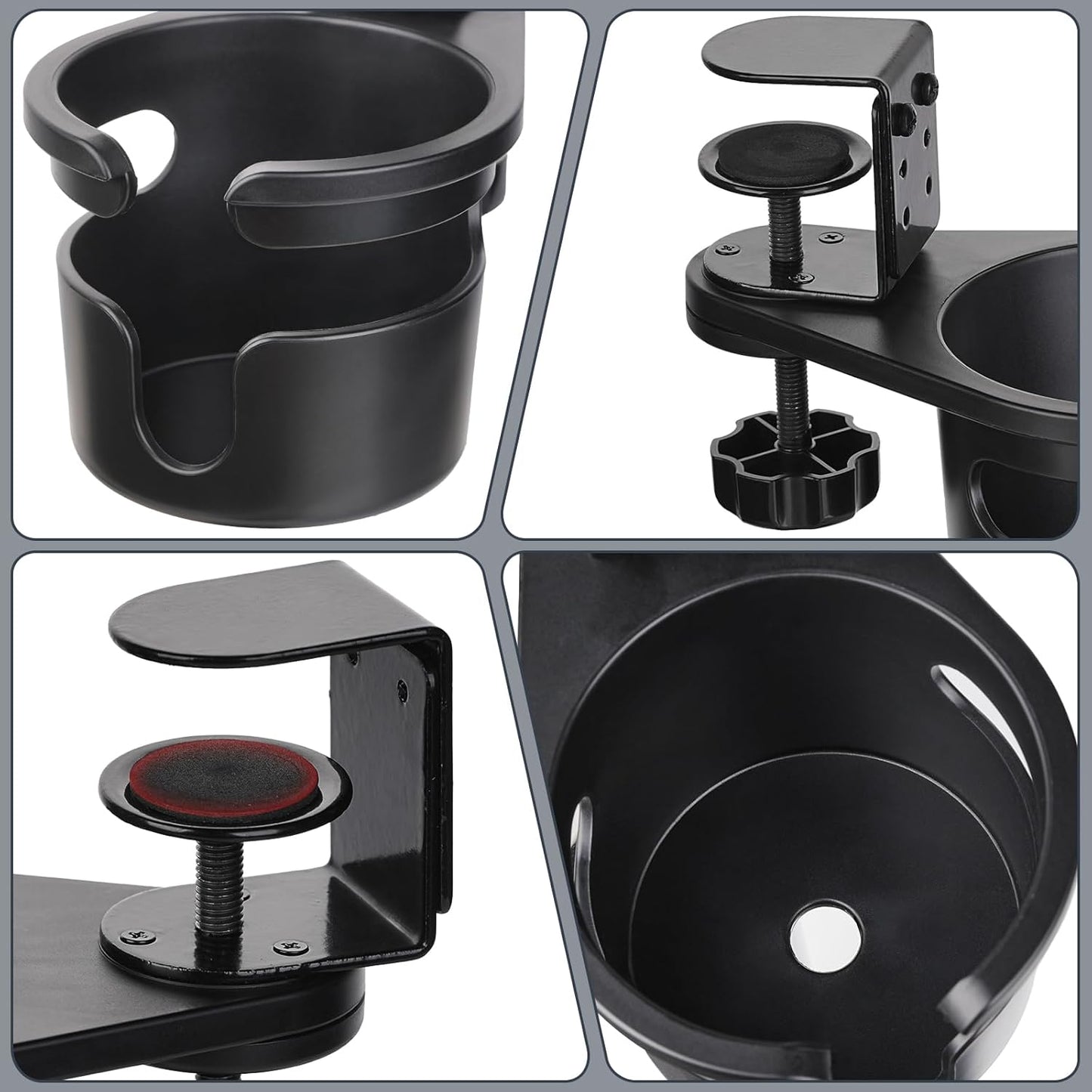 Desk Cup Holder Clamp, Anti-Spill Coffee Cup Holder Clamp, Rotating Water Bottle Holder, Coffee Mug Storage, Home & School Office Accessories (Black)