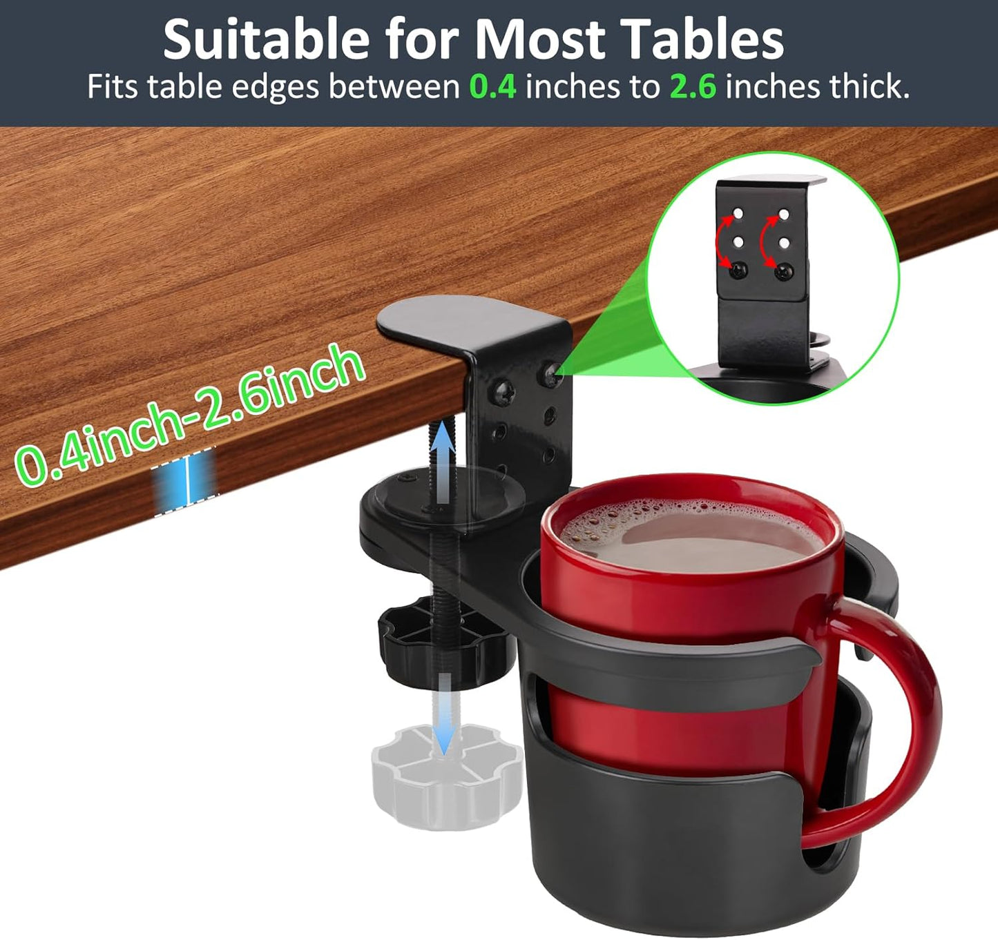 Desk Cup Holder Clamp, Anti-Spill Coffee Cup Holder Clamp, Rotating Water Bottle Holder, Coffee Mug Storage, Home & School Office Accessories (Black)