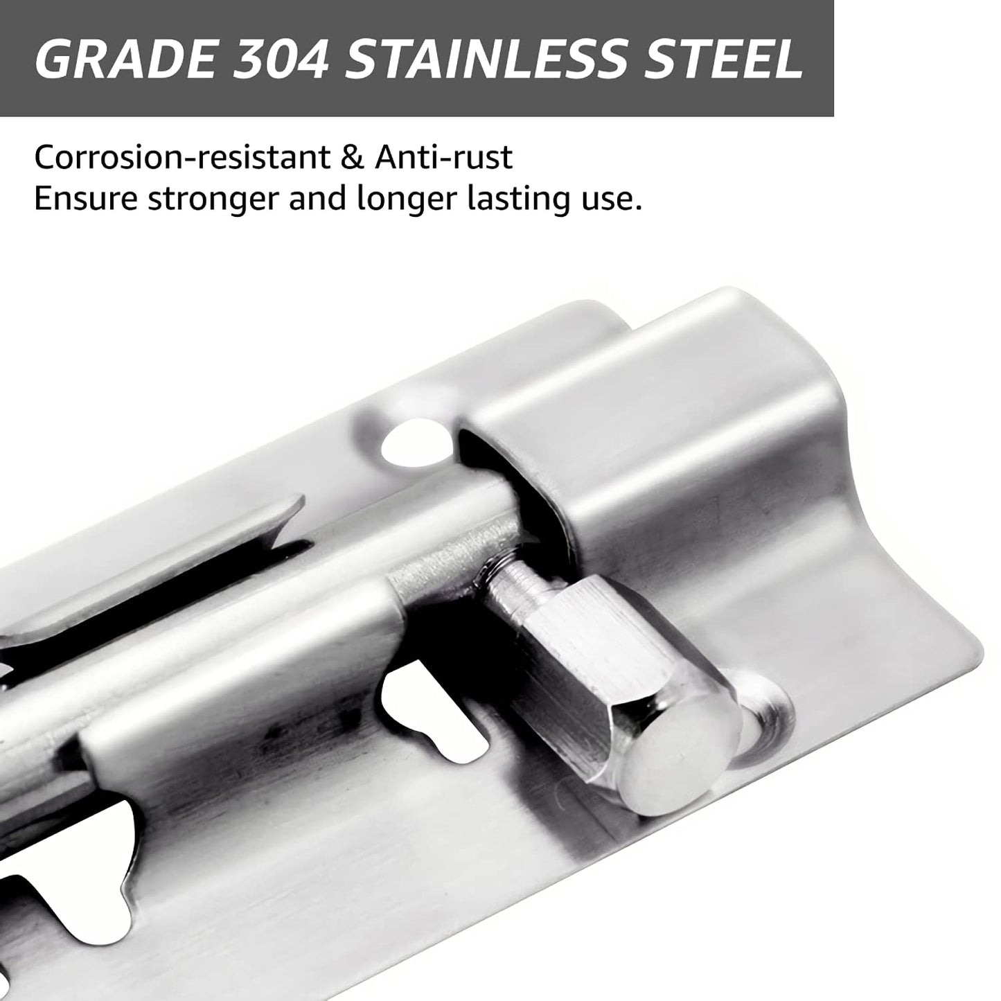 Door Latch - Sliding Latch Made of Stainless Steel 304 with Screws - Suitable for Bathrooms, Bedrooms, Sheds and Garden Toilets - 4" (97mm)