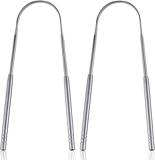 Tongue scraper - Stainless steel tongue cleaner - Freshens breath - Restores taste - Pack of 2