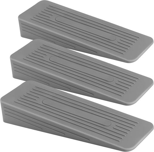 Door Stopper - Non-slip Door Stopper for Floor - Robust Rubber Door Stopper - For All Surfaces - Gray Door Wedge for Indoor Use - 3-Pack