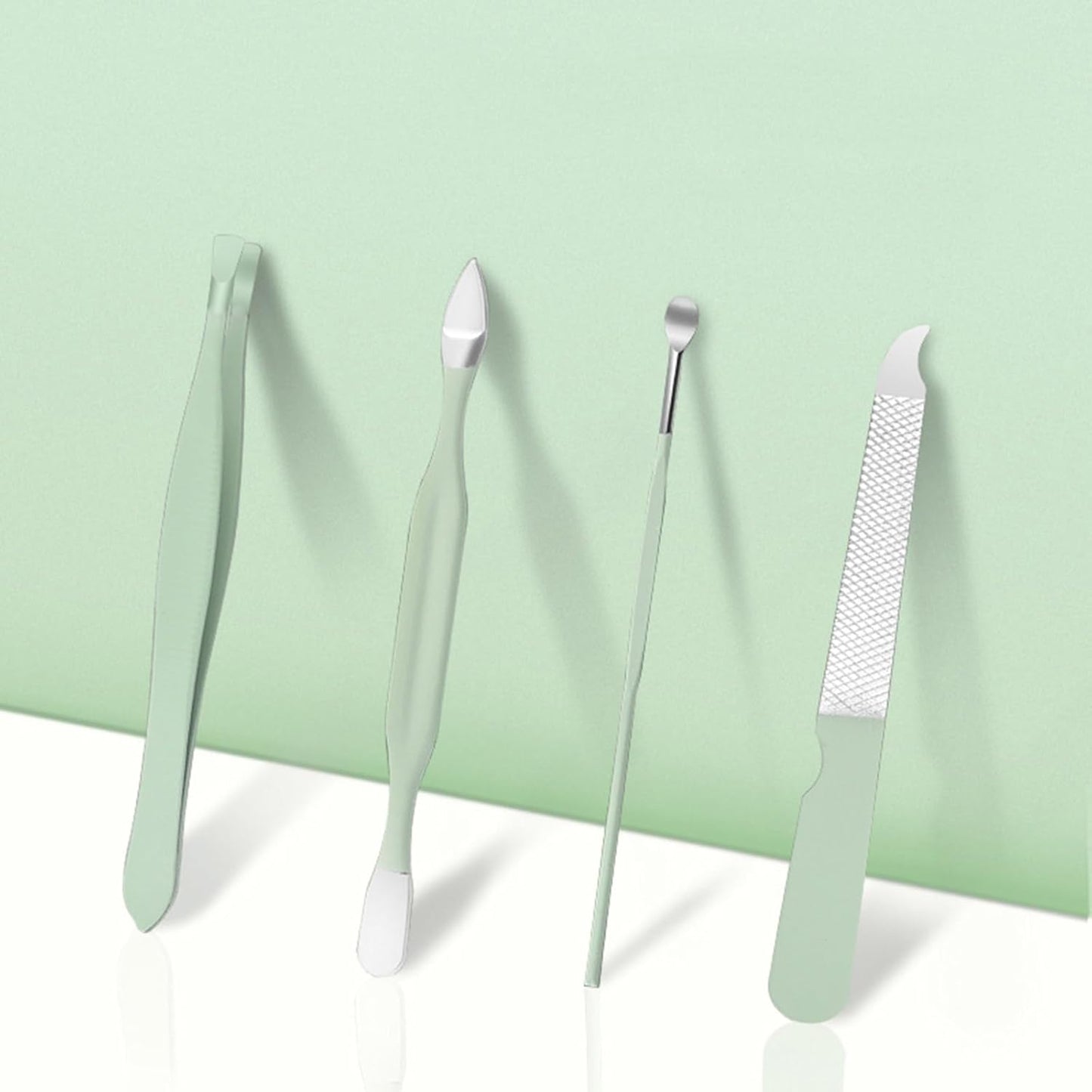 Carbon Steel Manicure Set - Pedicure Scissors - with Leather Travel Case - Mint Green