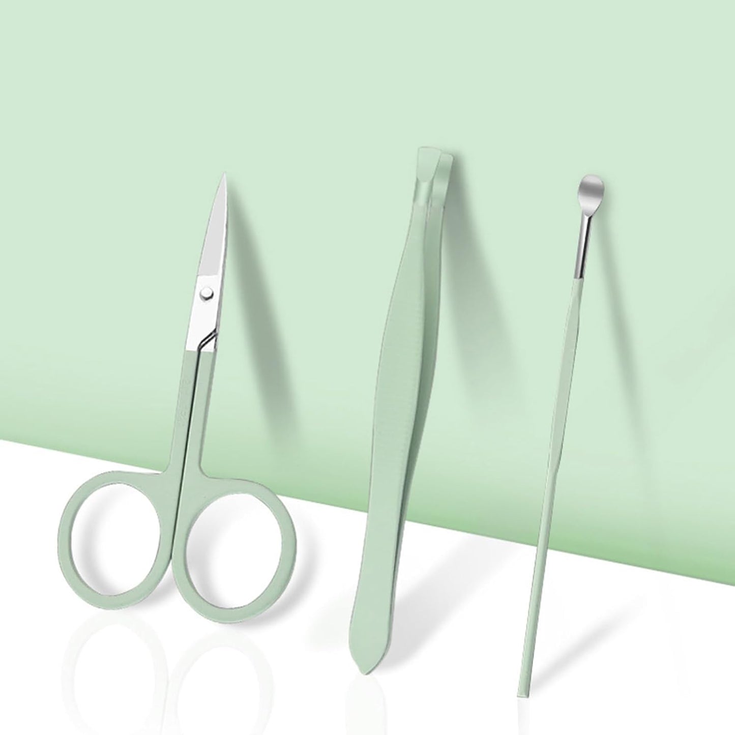 Carbon Steel Manicure Set - Pedicure Scissors - with Leather Travel Case - Mint Green