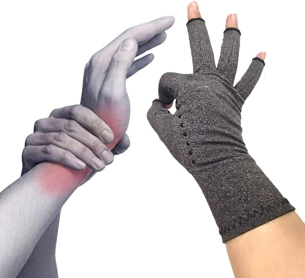 Rheumatism Gloves - Compression Gloves - Unisex - Osteoarthritis - Rheumatism - Arthritis - RSI - Carpal Tunnel Syndrome - M - Heather Grey Half Finger Gel