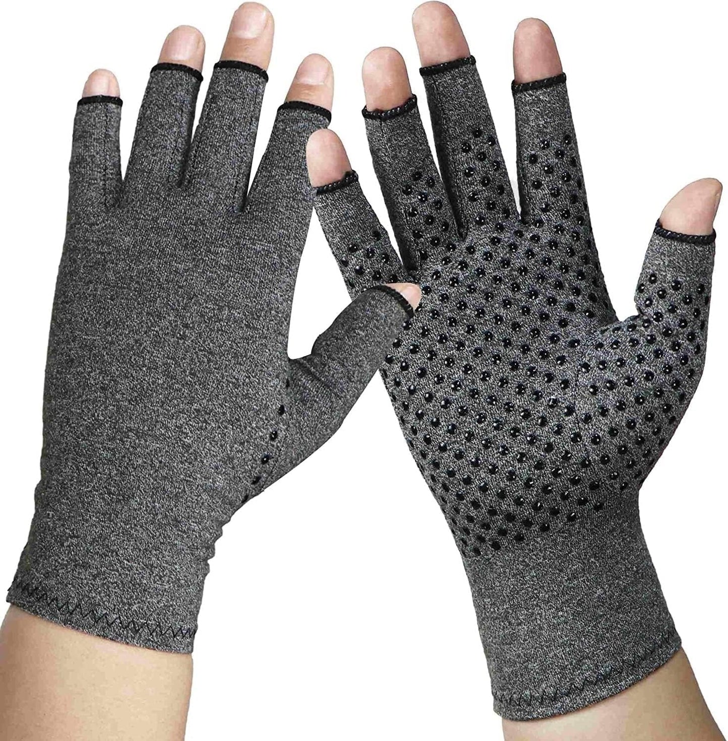 Rheumatism Gloves - Compression Gloves - Unisex - Osteoarthritis - Rheumatism - Arthritis - RSI - Carpal Tunnel Syndrome - L - Heather Grey Half Finger Gel