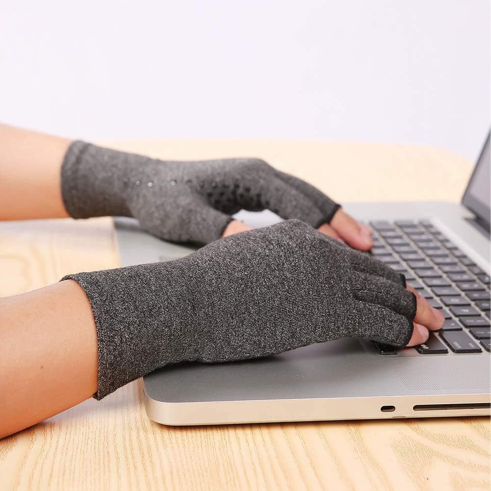 Rheumatism Gloves - Compression Gloves - Unisex - Osteoarthritis - Rheumatism - Arthritis - RSI - Carpal Tunnel Syndrome - XL - Heather Grey Half Finger Gel