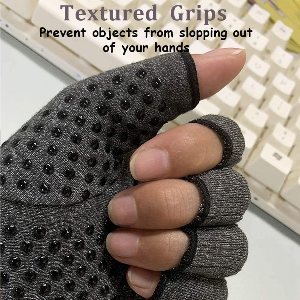 Rheumatism Gloves - Compression Gloves - Unisex - Osteoarthritis - Rheumatism - Arthritis - RSI - Carpal Tunnel Syndrome - XL - Heather Grey Half Finger Gel