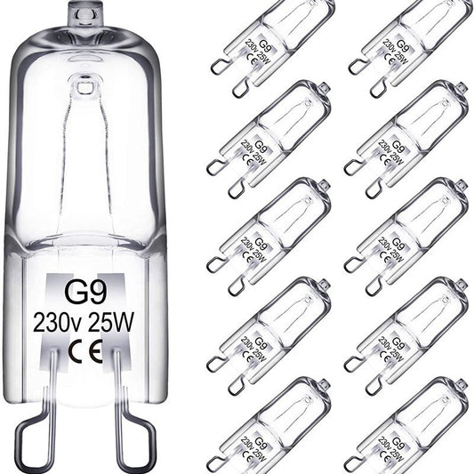 Halogen lamp - G9 Clear halogen lamp - Warm yellow light - 230V 25W - Suitable for pendant lamps - 10 pieces