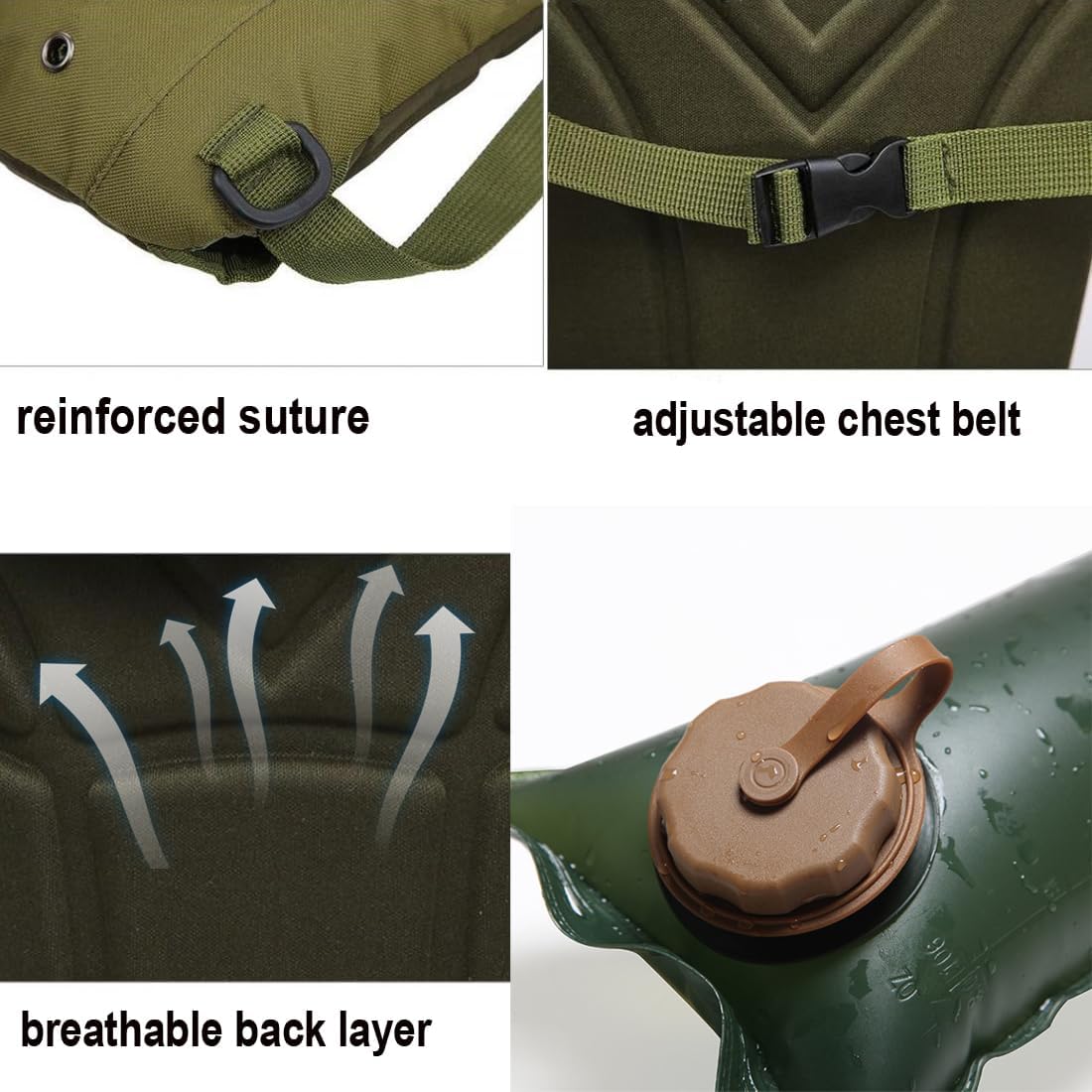 Water Bag–Water Storage–Hydration Backpack–Camping & Hiking–Food Grade Portable Water Bag–3L–Khaki