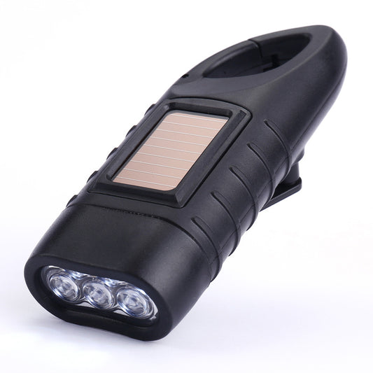 Emergency Flashlight - Military Clamp Rechargeable - Dynamo & Solar Powered - For Emergency Kits and Power Outages - Black