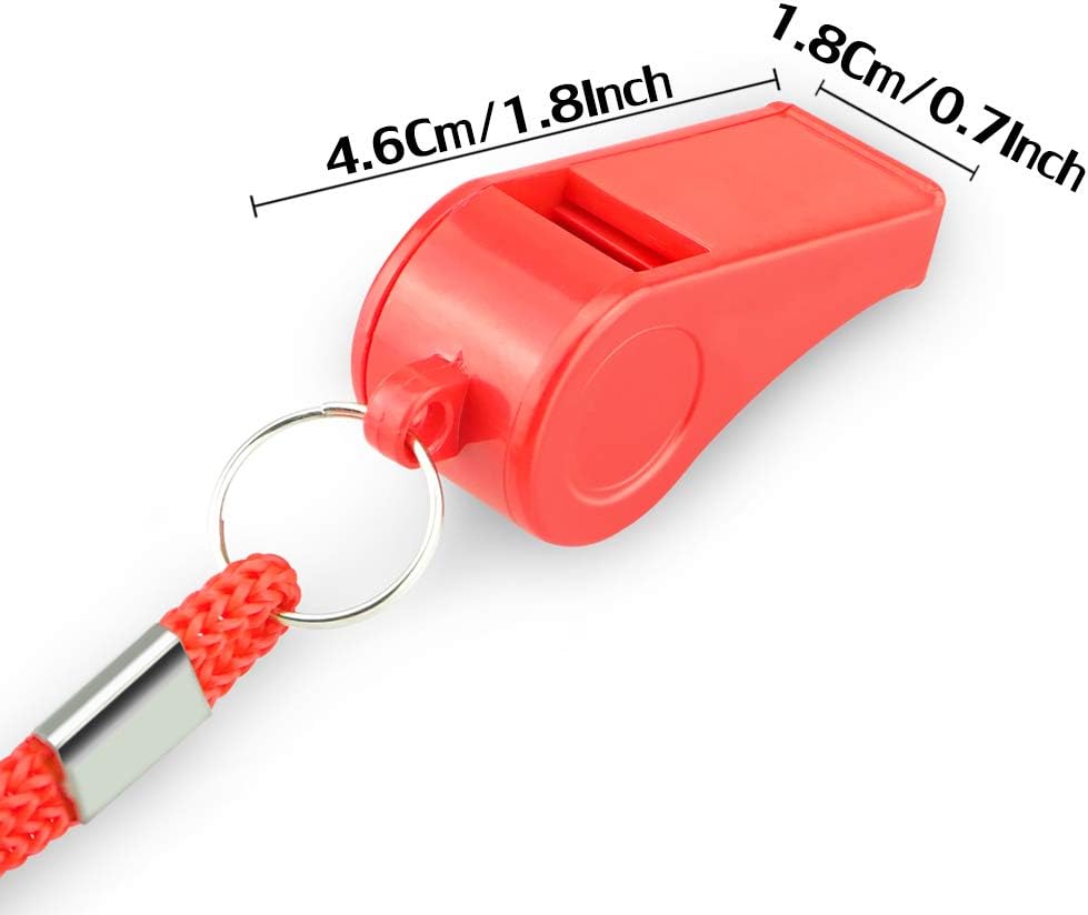 Emergency Whistles with Lanyard - Set of 12 - Loud & Clear Sound - Safety Whistles for Sports & Self-Defense - Red