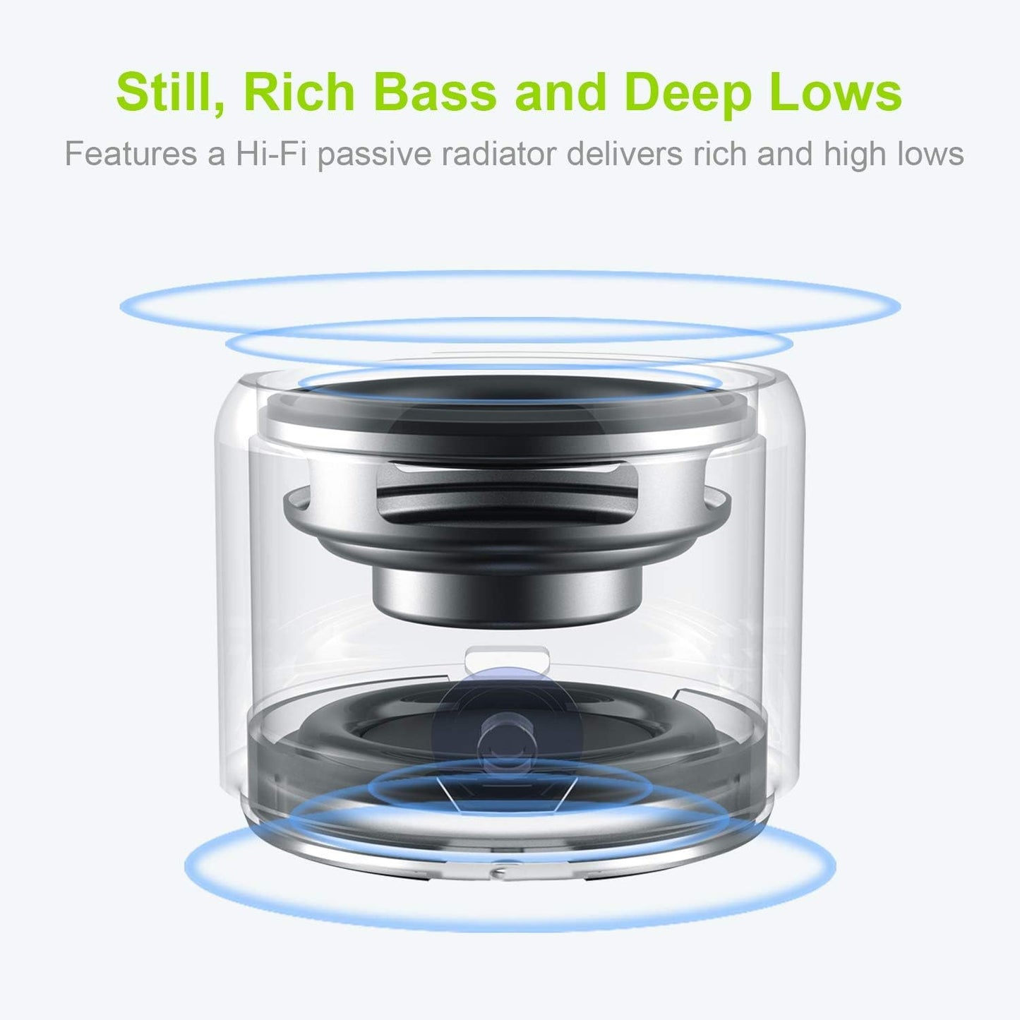 Mini Bluetooth Speaker (Silver) | Portable & Pocket-Sized | Powerful Bass with Passive Radiator | 12-Hour Battery Life | Ideal for Outdoors