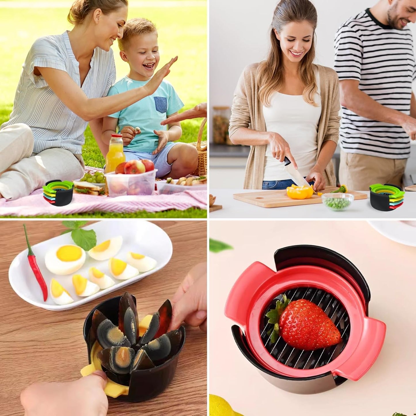 4-in-1 Egg Slicer - Egg Separator - Stainless Steel 304 - For Eggs, Strawberries & Soft Foods - Easy to Clean