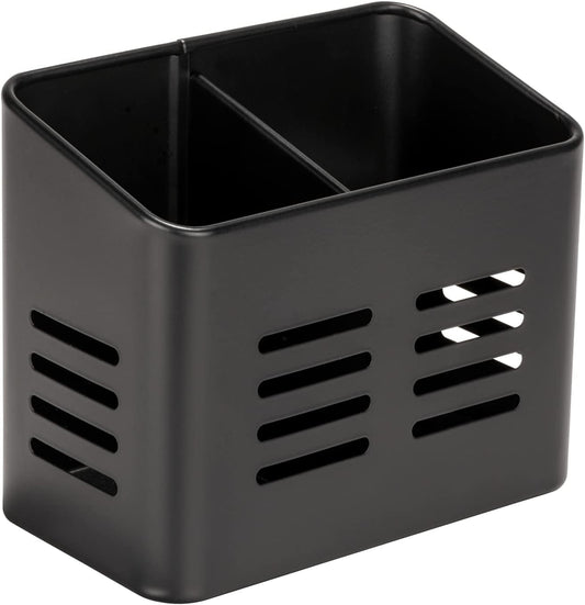 Stainless Steel Cutlery Basket Black - 430 Stainless Steel - Cutlery Holder & Drainer - With Bottom Holes - Square - 16 x 13.5 cm