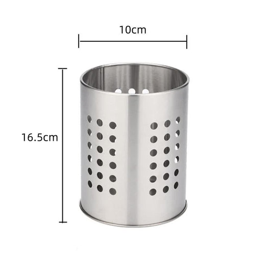Stainless Steel Kitchen Utensil Holder Round - Spatula Holder for Countertop - 10 x 16.5 cm - Stainless Steel - Silver