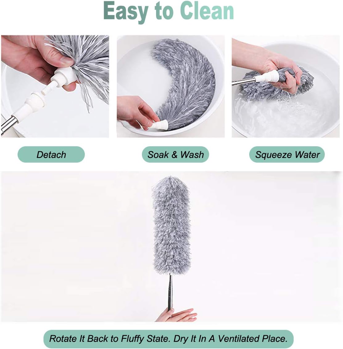 Telescopic Feather Duster - Extendable up to 280 cm - Feather Ball & Dusting Brush - Microfiber - Reach High Ceilings Without a Ladder
