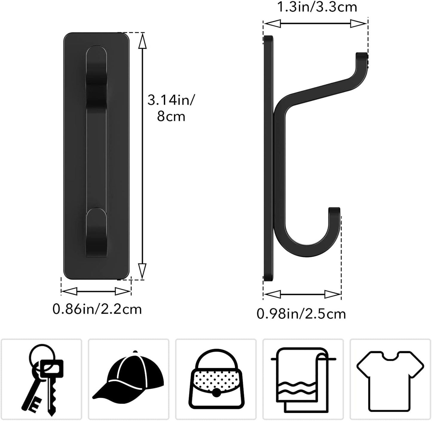 Silver Towel Hooks - Set of 6 - Self-Adhesive Wall Hooks - No Drilling Required - For Bathroom & Kitchen