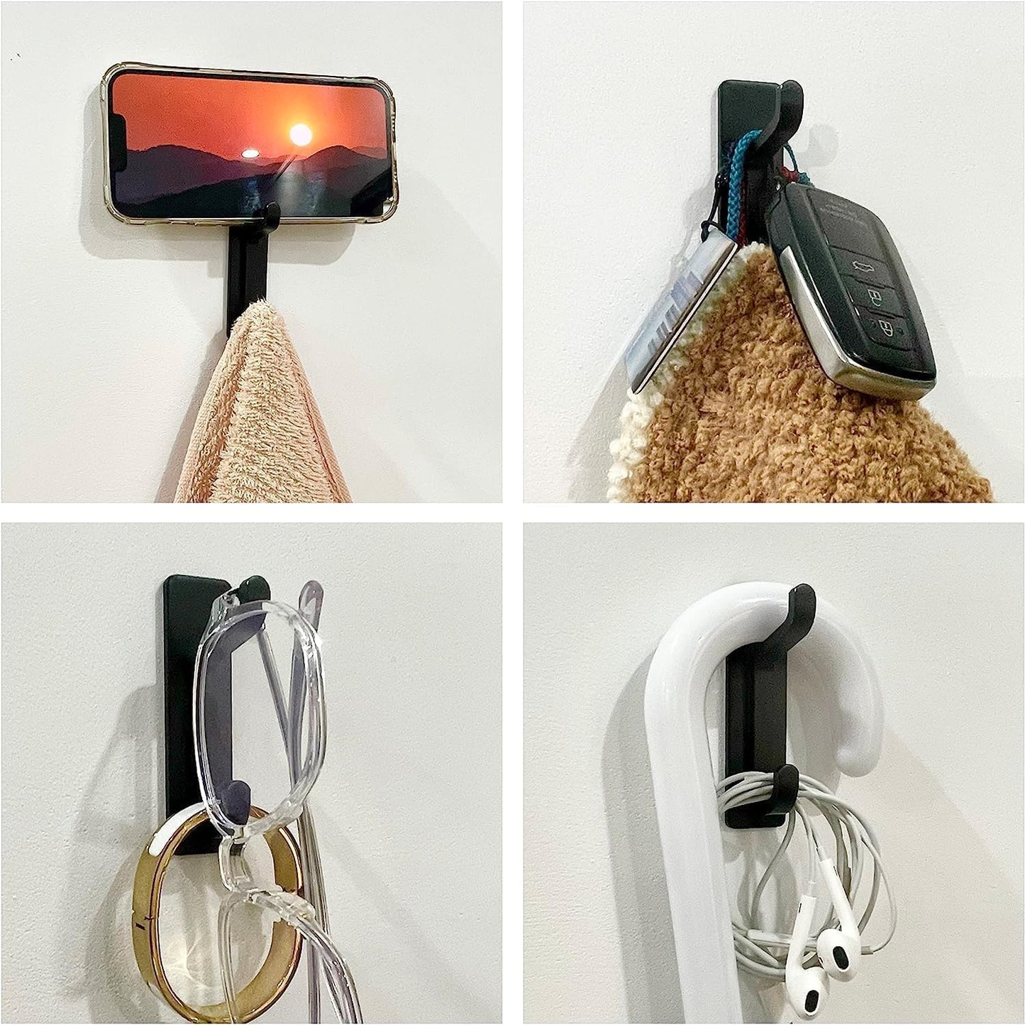 Silver Towel Hooks - Set of 6 - Self-Adhesive Wall Hooks - No Drilling Required - For Bathroom & Kitchen