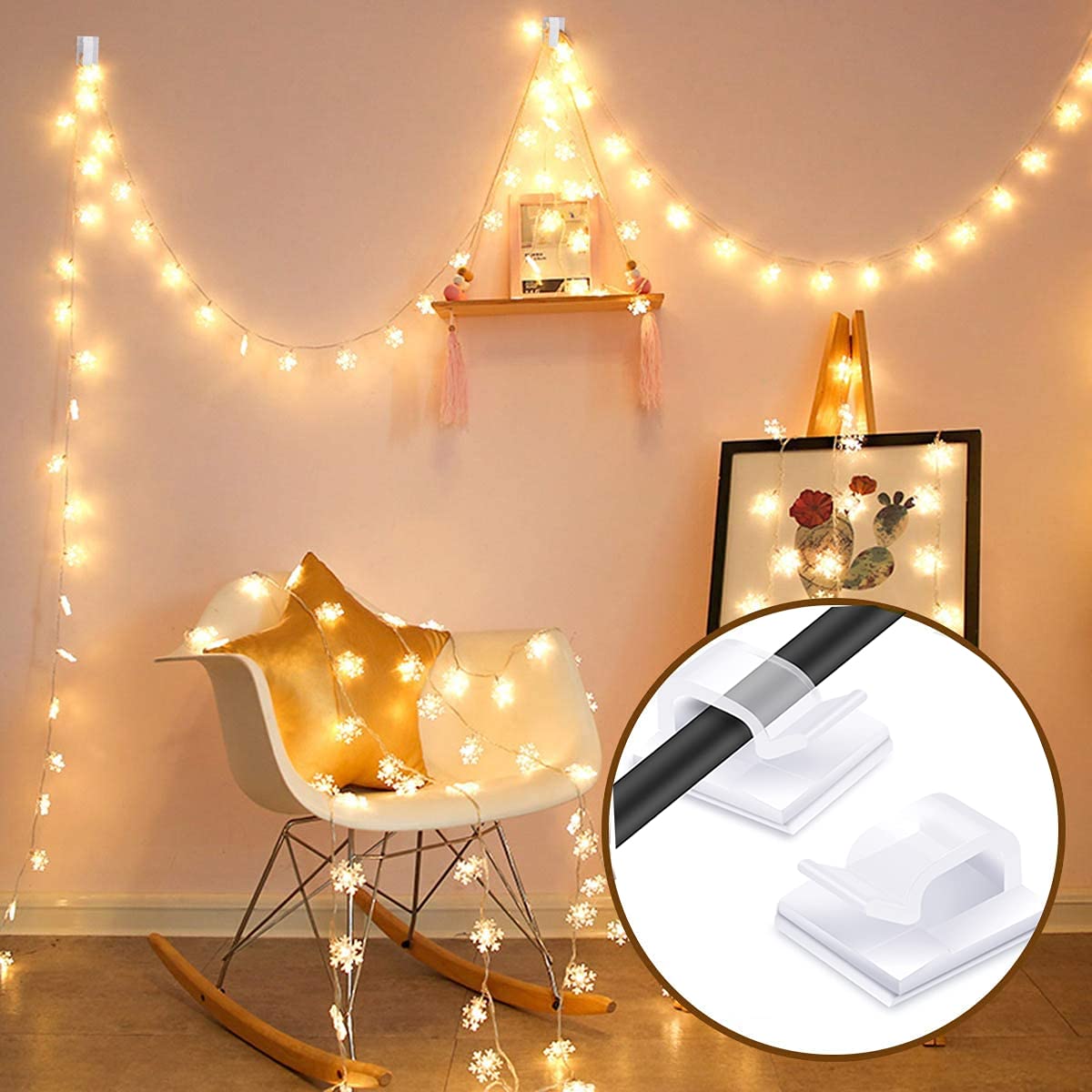 Black Cable Clips - Set of 60 - Self-Adhesive Cable Holders - Cable Management for Desk & TV - No Drilling Required