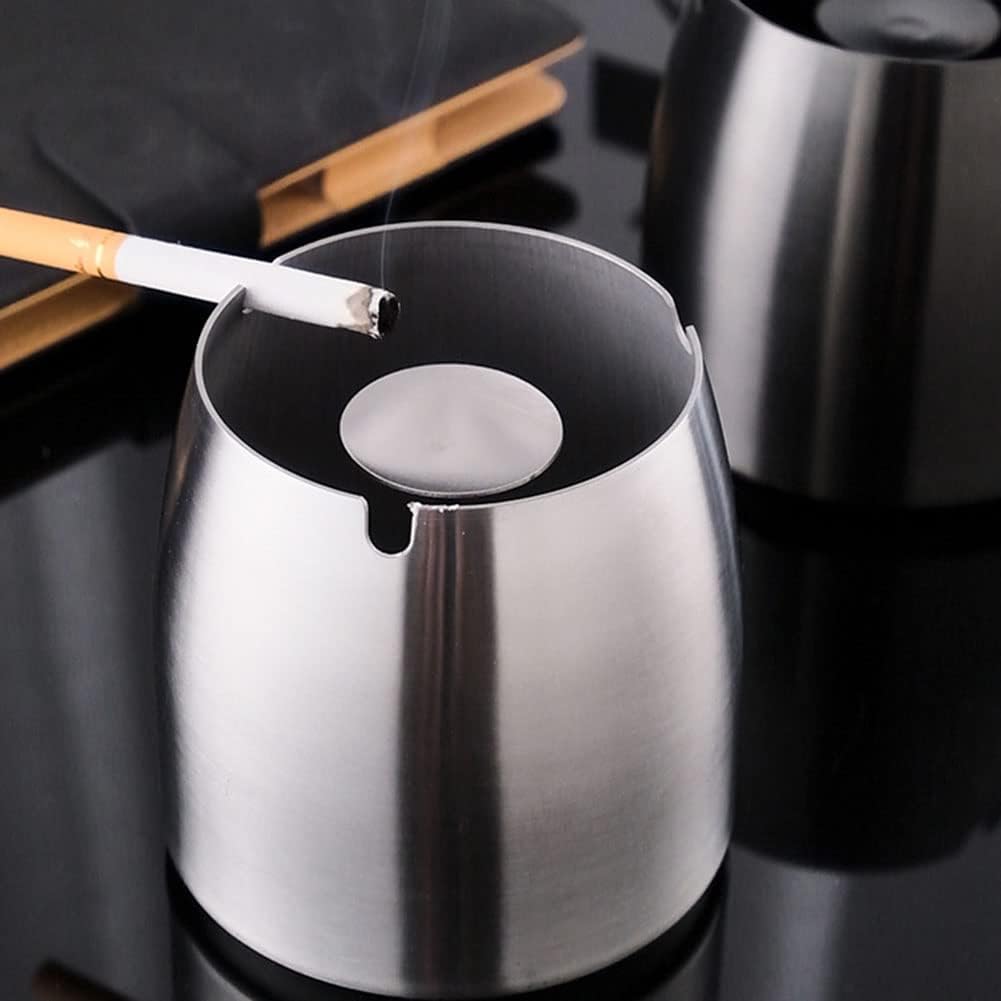 Stainless Steel Ashtray with Lid - Silver - Ø 8 cm - Wind Ashtray for Outdoor & Indoor Use - Storm Ashtray