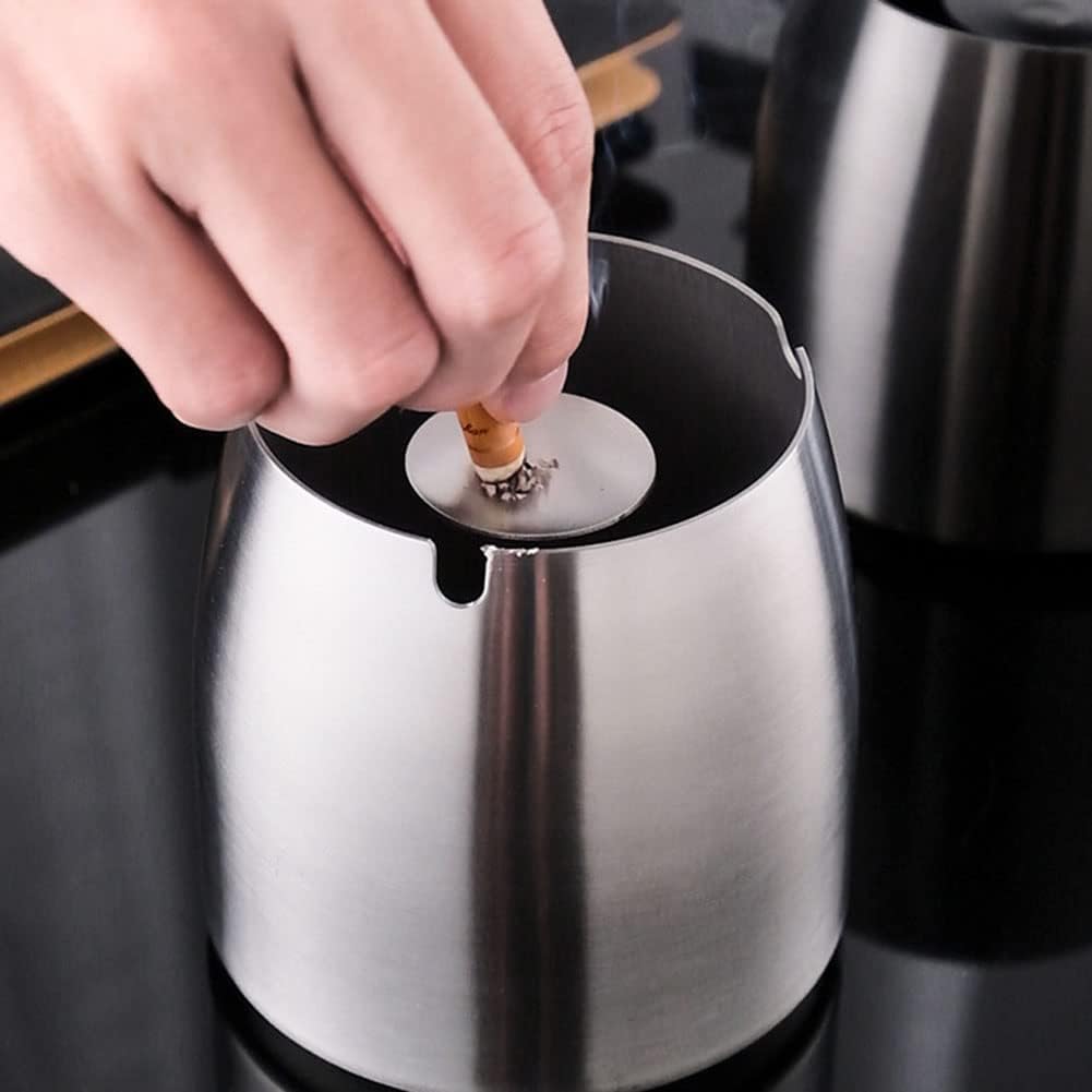 Stainless Steel Ashtray with Lid - Silver - Ø 10 cm - Wind Ashtray for Outdoor & Indoor Use - Storm Ashtray