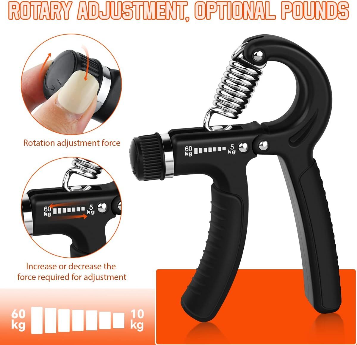 2 Pack Adjustable Hand Grip Strengtheners, Forearm Exercisers with 5 to 60 kg Resistance for Hand Training, Fitness and Rehabilitation