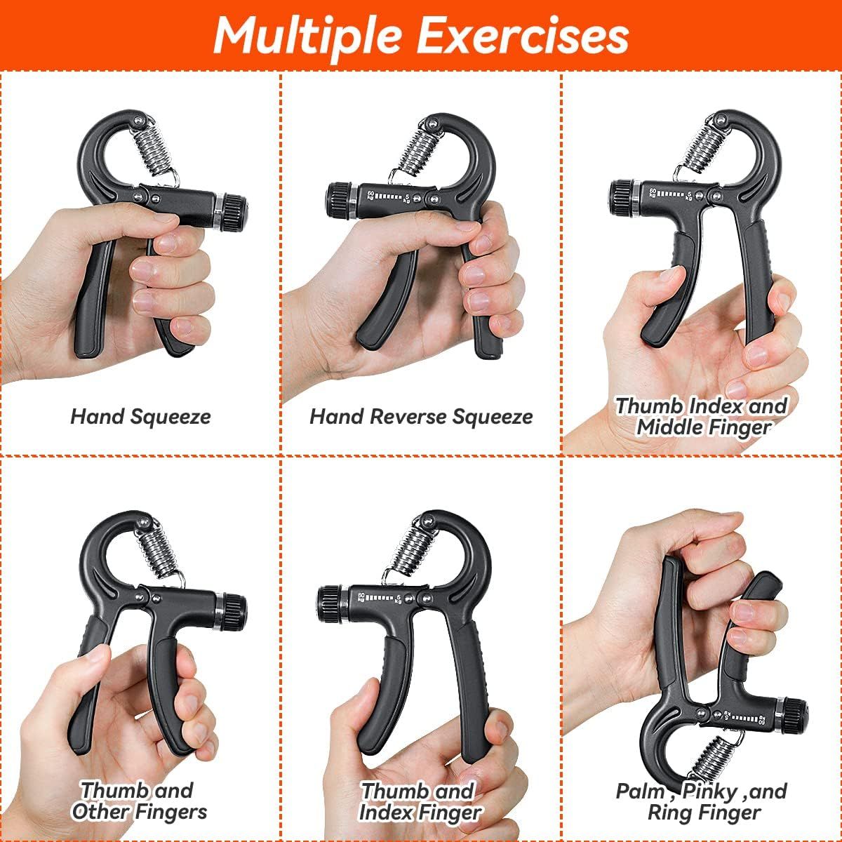 2 Pack Adjustable Hand Grip Strengtheners, Forearm Exercisers with 5 to 60 kg Resistance for Hand Training, Fitness and Rehabilitation