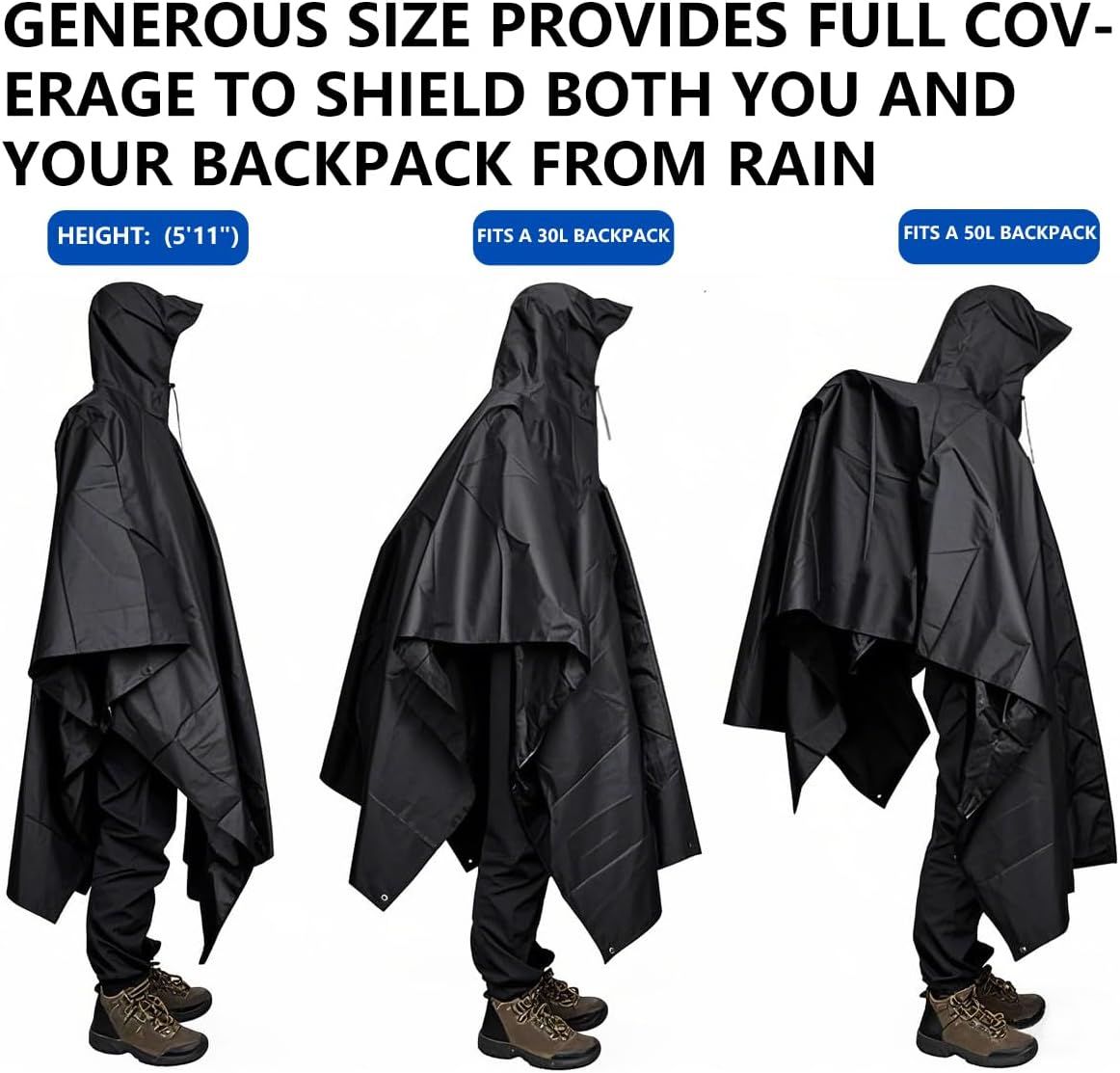 Waterproof Hooded Rain Poncho with Front Pocket, Lightweight Adult Raincoat for Hiking, Camping, Festivals and Outdoor Travel, Green