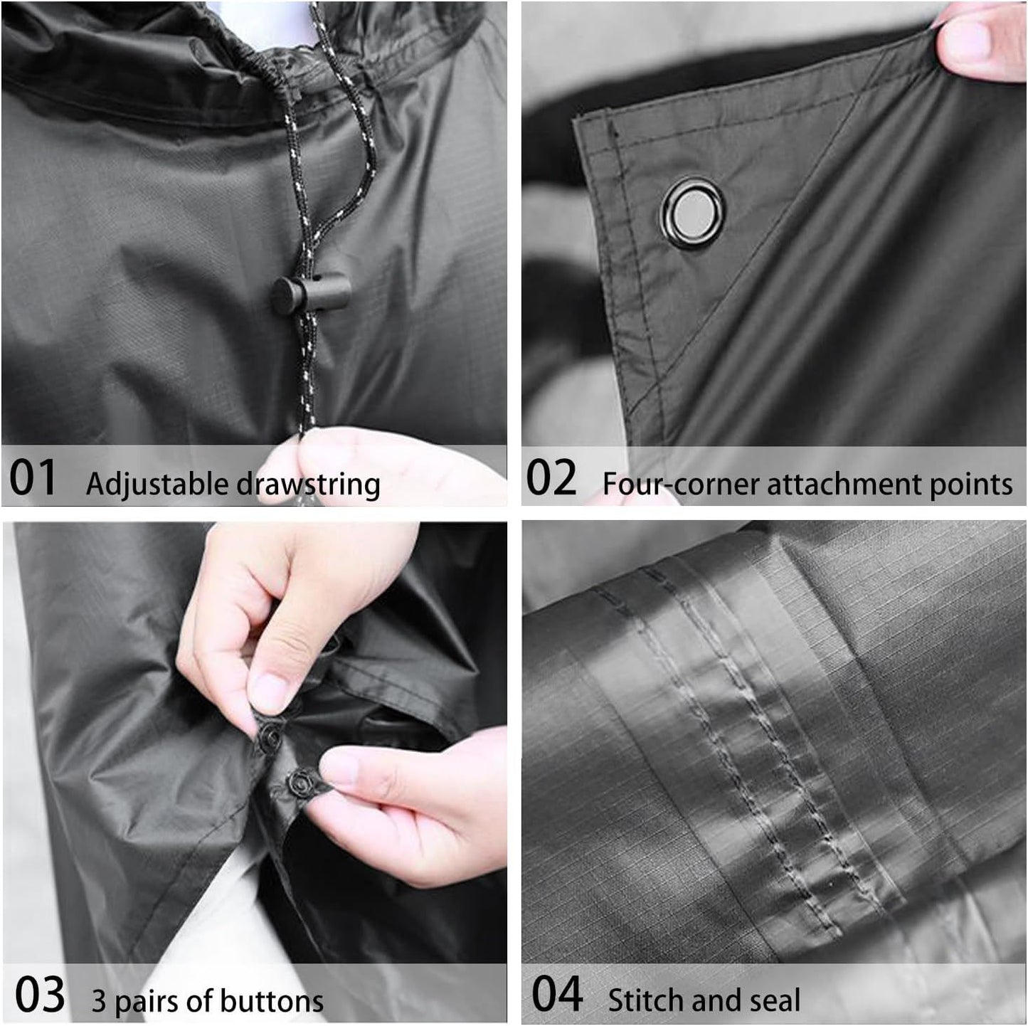 Waterproof Hooded Rain Poncho with Front Pocket, Lightweight Adult Raincoat for Hiking, Camping, Festivals and Outdoor Travel, Green