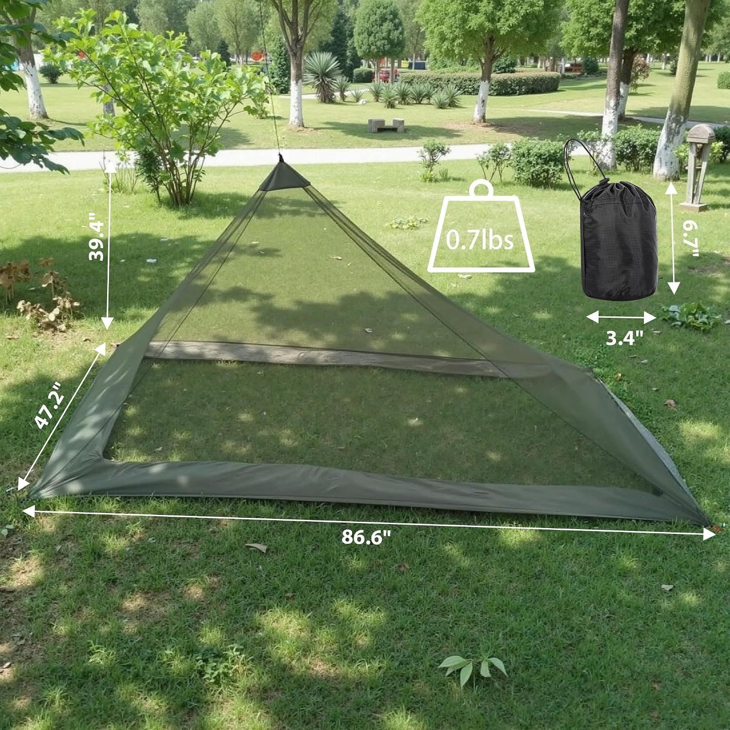 Ultralight Camping Mosquito Net, Fine Breathable Mesh Bug Net for Sleeping Bags, Tents, Hiking, Backpacking and Outdoor Sleeping, Green