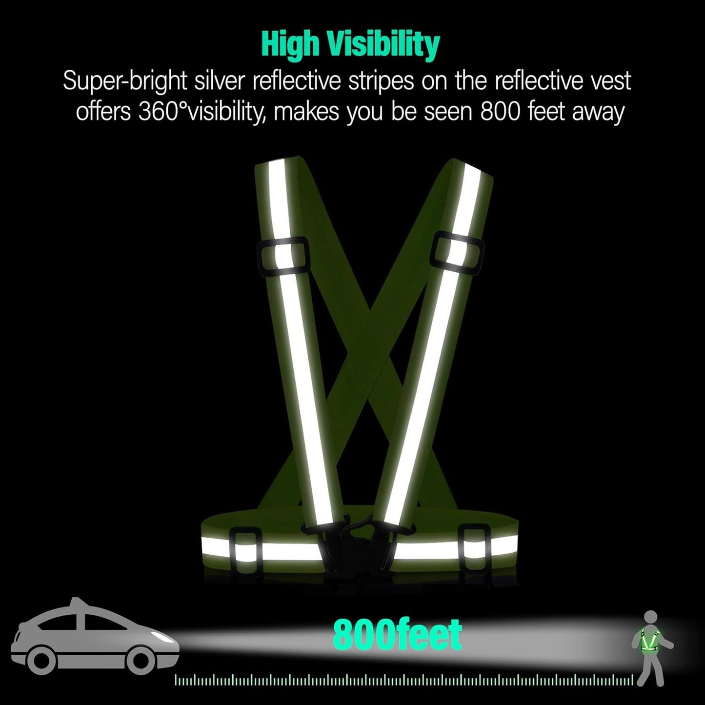 2 Pack High Visibility Reflective Safety Vests, Adjustable Running Gear for Walking, Cycling, Jogging and Night Exercise, Green and Pink