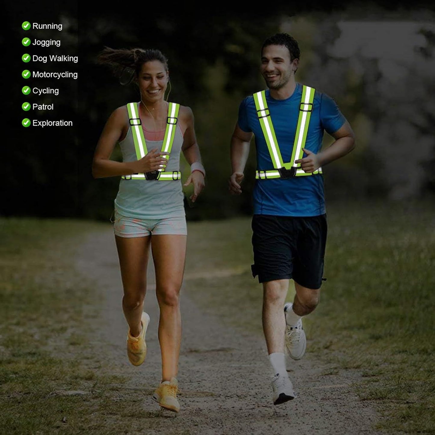 2 Pack High Visibility Reflective Safety Vests, Adjustable Running Gear for Walking, Cycling, Jogging and Night Exercise, Green and Pink