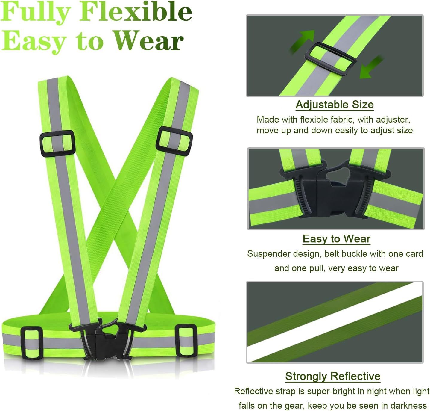 2 Pack High Visibility Reflective Safety Vests, Adjustable Running Gear for Walking, Cycling, Jogging and Night Exercise, Green and Orange