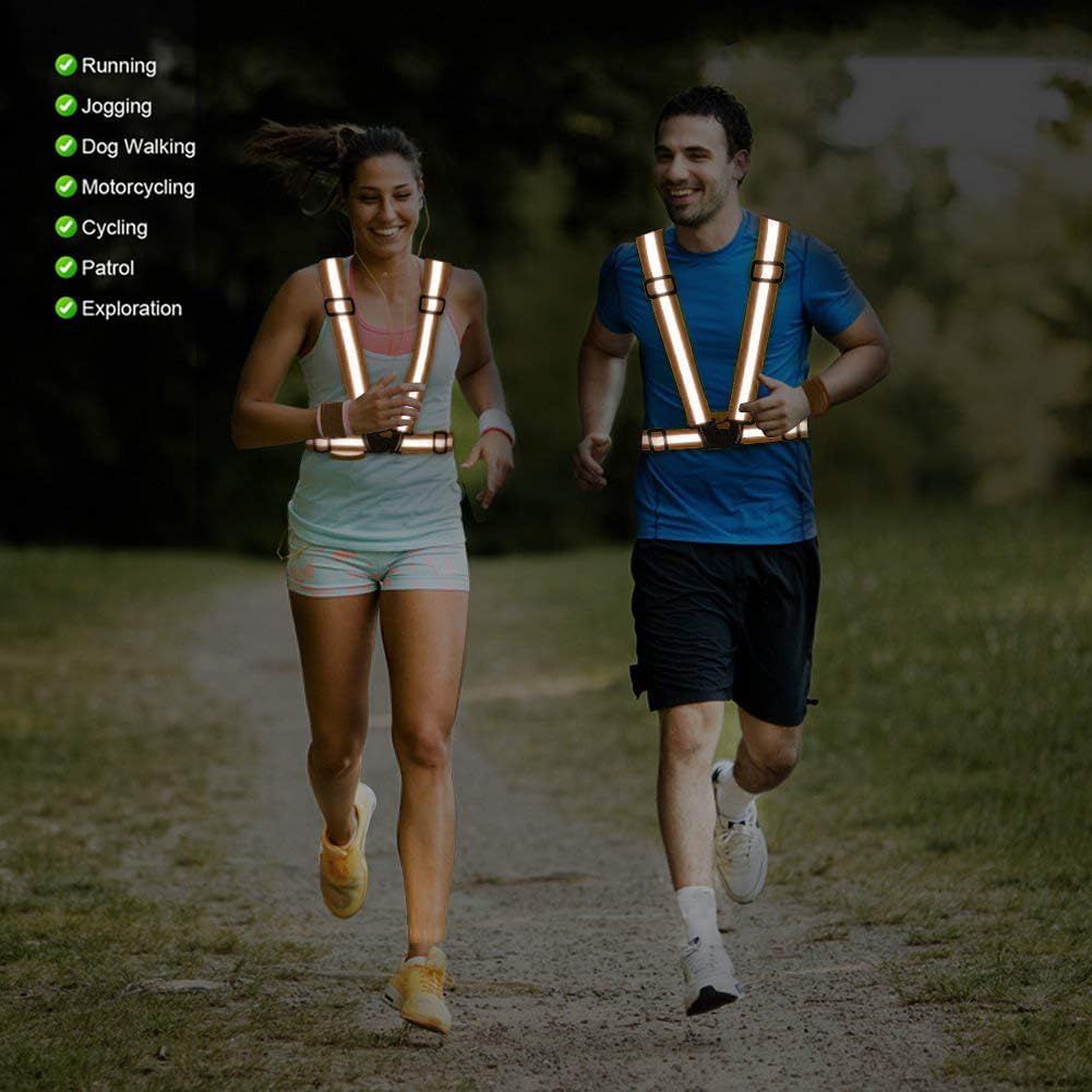 2 Pack High Visibility Reflective Safety Vests, Adjustable Running Gear for Walking, Cycling, Jogging and Night Exercise, Green and Orange