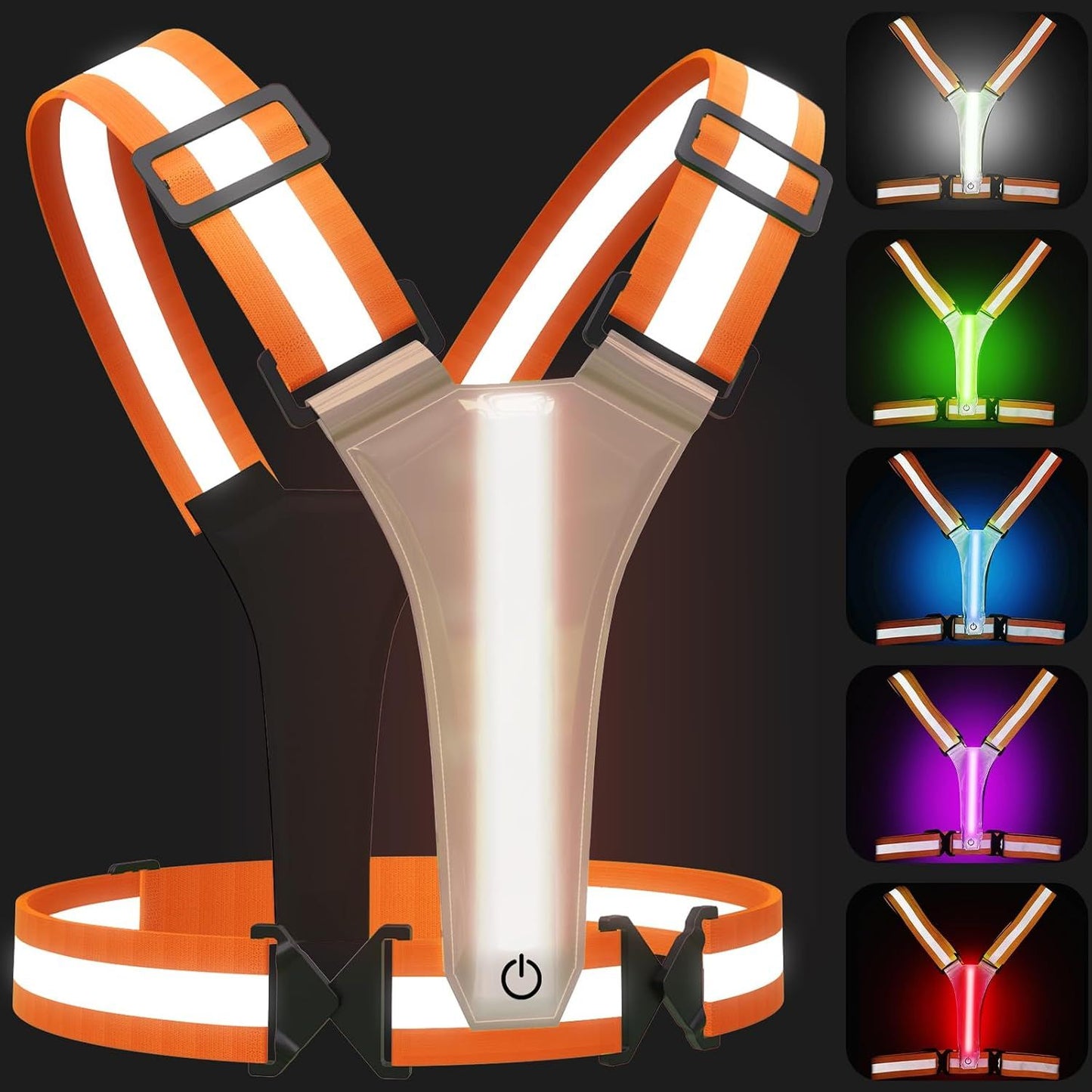 Rechargeable LED Reflective Running Vest, Adjustable High Visibility Safety Gear for Night Walking, Cycling, Jogging and Exercise, Orange