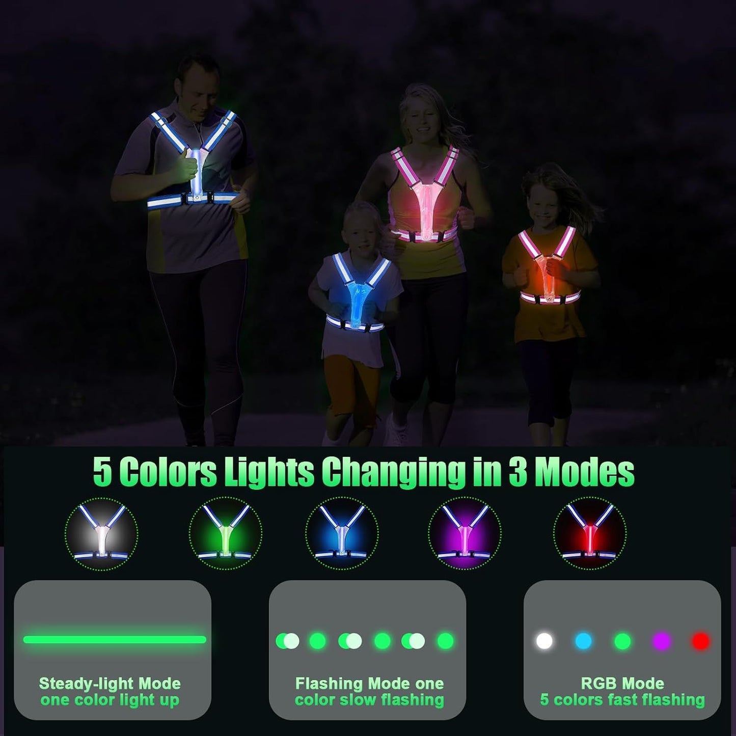 Rechargeable LED Reflective Running Vest, Adjustable High Visibility Safety Gear for Night Walking, Cycling, Jogging and Exercise, Blue
