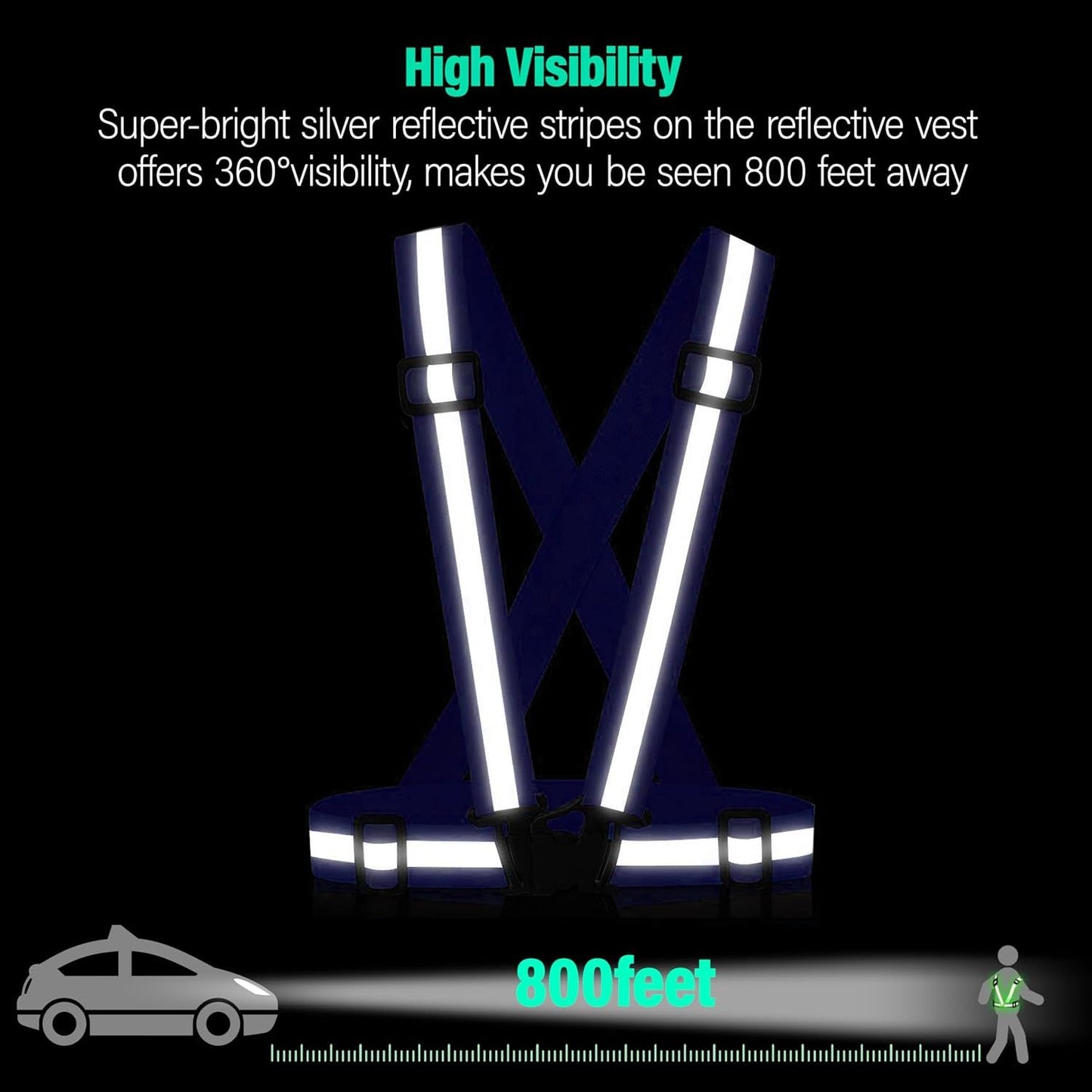 2 Pack High Visibility Reflective Safety Vests, Adjustable Running Gear for Cycling, Jogging, Walking and Night Exercise, Blue