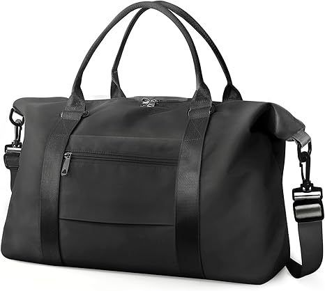 Travel Duffle Bag with Trolley Sleeve, Weekender Overnight and Gym Bag for Carry On Travel, Hospital Stays and Short Trips, Black