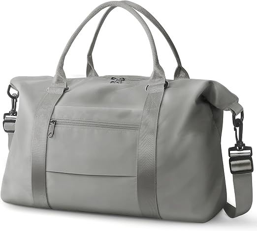 Travel Duffle Bag with Trolley Sleeve, Weekender Overnight and Gym Bag for Carry On Travel, Hospital Stays and Short Trips, Grey
