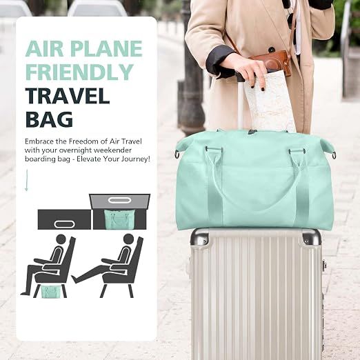 Weekender Travel Duffle Bag with Trolley Sleeve, Small Gym and Overnight Bag for Carry On Flights, Short Trips and Daily Travel, Green