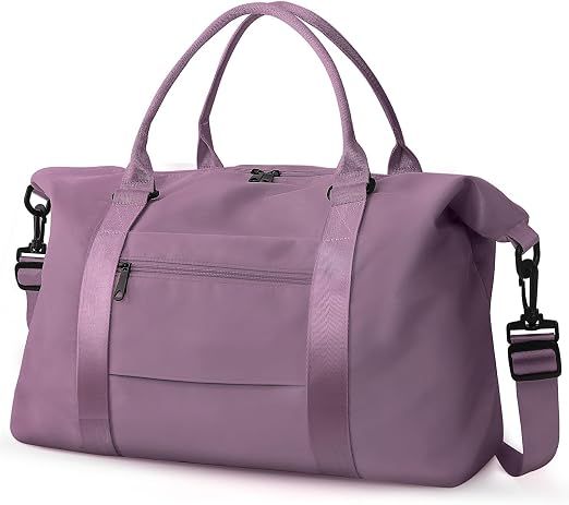 Travel Duffle Bag with Trolley Sleeve, Weekender Overnight and Gym Bag for Carry On Travel, Hospital Stays and Short Trips, Purple
